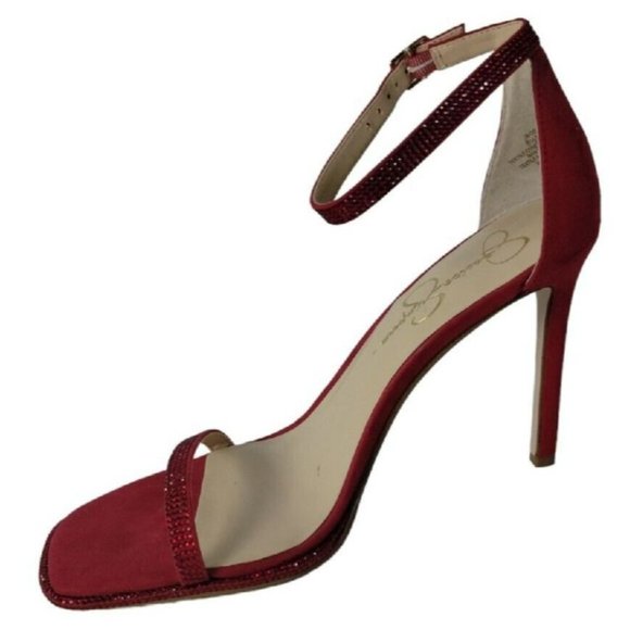 Jessica Simpson Womens 8.5 Ostey Red Rhinestones Ankle Strap 4 inch Heels New - Picture 13 of 16